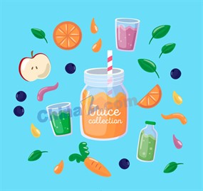 彩色水果和果汁矢量素材